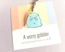 Load image into Gallery viewer, A worry gobbler keyring, cute positive mini key fob, friendship, hug, supportive, anti anxiety recycled acrylic
