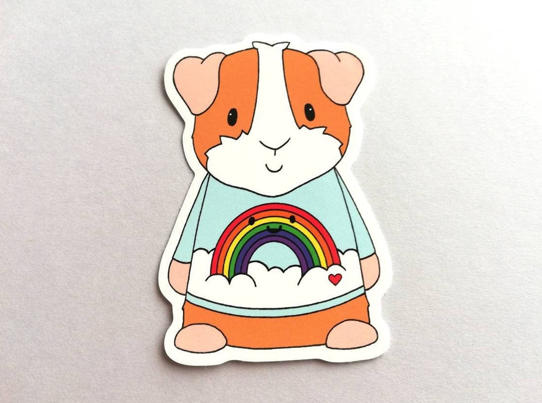 Guinea pig in a rainbow jumper,  rainbow and cloud blue sticker