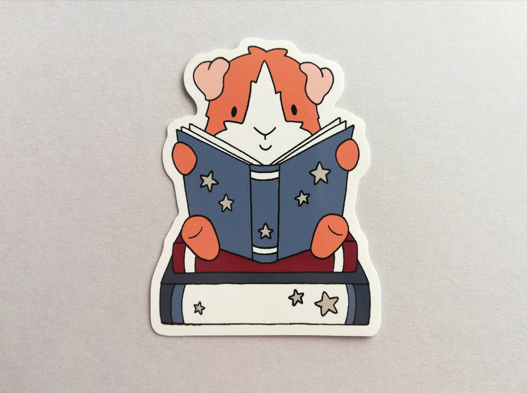 Guinea pig sticker, book lover, reading cavy vinyl star decal