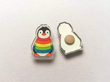 Load image into Gallery viewer, Mini penguin wearing a rainbow jumper magnet

