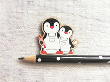 Load image into Gallery viewer, Kitchen penguins, little aprons and rolling pin, baking, wooden spoon, wooden penguin, fridge magnet
