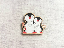 Load image into Gallery viewer, Kitchen penguins, little aprons and rolling pin, baking, wooden spoon, wooden penguin, fridge magnet

