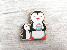 Load image into Gallery viewer, Penguins and cupcake wooden magnet
