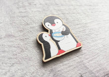 Load image into Gallery viewer, Kitchen penguins, little mixing bowl magnet, baking, wooden penguin, fridge magnet
