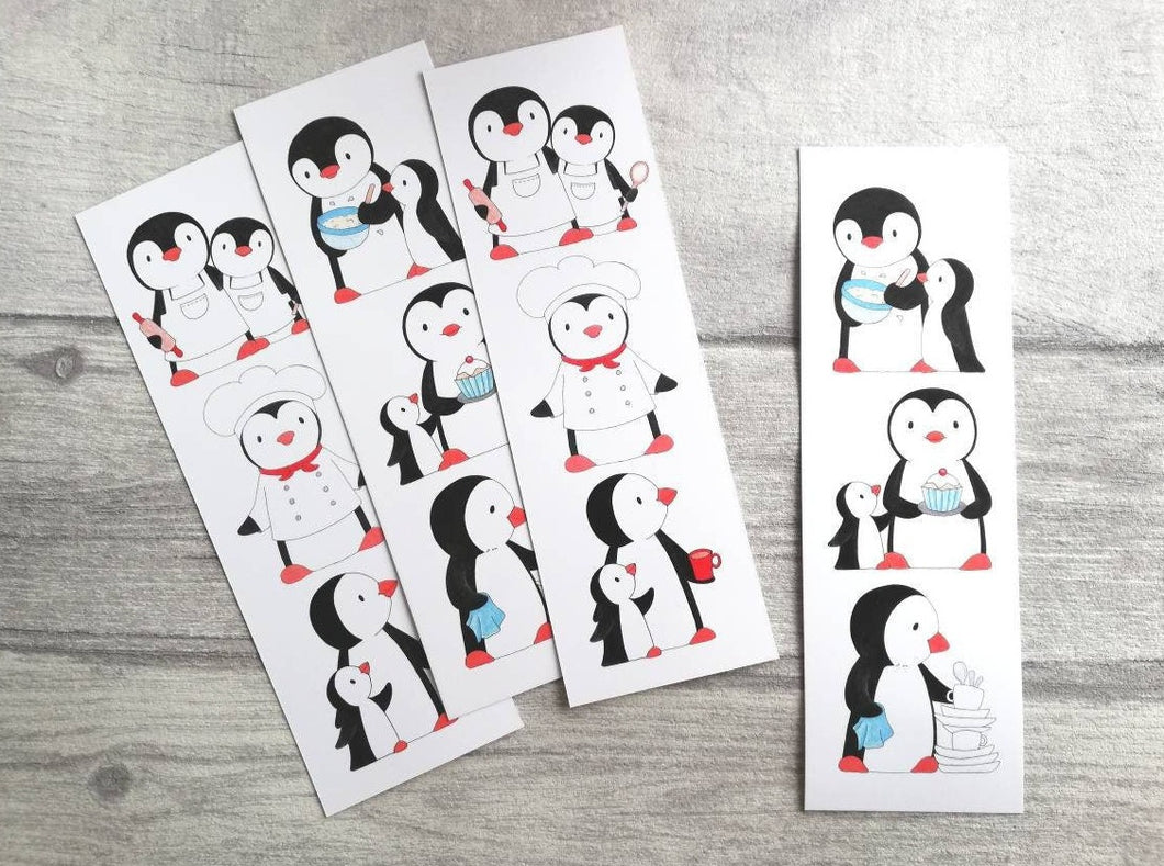 Kitchen penguins bookmark, cook book page marker, bookmark gift, chef, baking, book worm