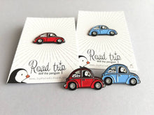 Load image into Gallery viewer, Seconds - Penguin beetle enamel pin, Wilf on a road trip, little penguin badge, cute car pins
