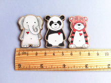 Load image into Gallery viewer, Panda, tiger and elephant eco friendly wood magnets
