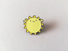 Load image into Gallery viewer, Seconds. A little Ray of sunshine enamel pin, cute sun, positive enamel brooch, supportive, friendship, care badge.
