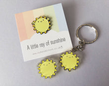 Load image into Gallery viewer, A little Ray of sunshine enamel pin, cute sun, positive enamel brooch, supportive, friendship, care, enamel badges
