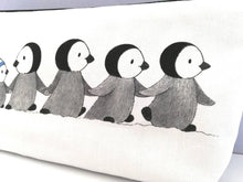 Load image into Gallery viewer, Penguin chick make up bag. 100% cotton. Zip opening with black lining
