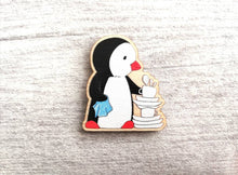 Load image into Gallery viewer, Kitchen penguin magnet set, little chef, baking, cooking, aprons, cake, wooden fridge magnet. Eco friendly responsibly sourced wood
