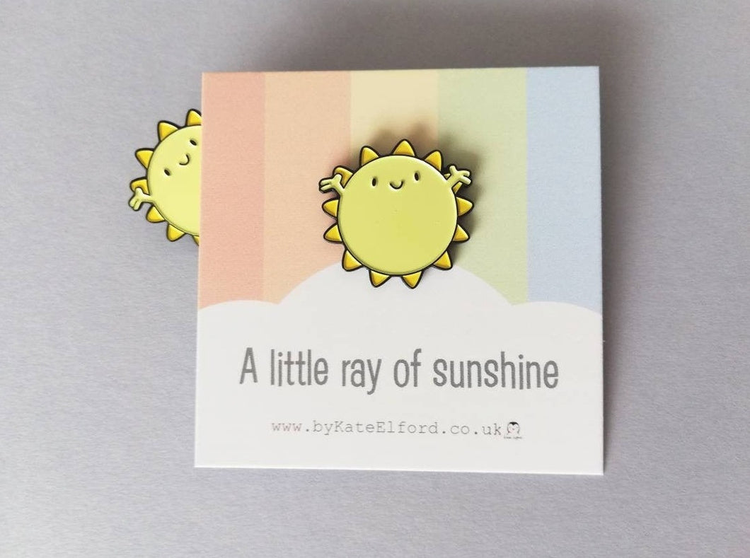 A little Ray of sunshine enamel pin, cute sun, positive enamel brooch, supportive, friendship, care, enamel badges