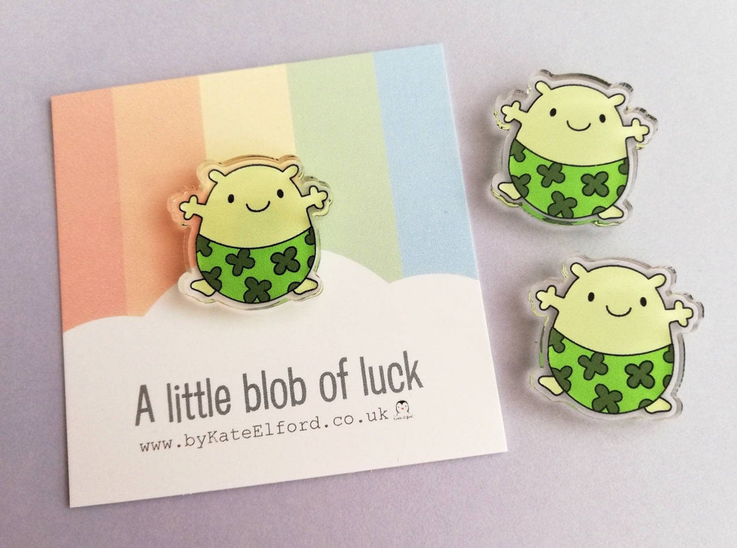 A little blob of luck magnet, mini cute lucky clover pants tiny fridge magnet, postable good luck, happiness, supportive, recycled acrylic