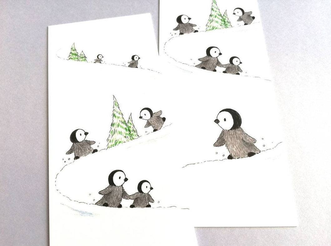 Penguins bookmark, playing in the snow, page marker, bookmark gift, book lover, book worm, stocking filler