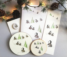 Load image into Gallery viewer, Penguins bookmark, playing in the snow, page marker, bookmark gift, book lover, book worm, stocking filler
