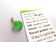 Load image into Gallery viewer, Pea of positivity stitch marker, cute happy, positive crochet gift, friendship, supportive, recycled acrylic, silver plated
