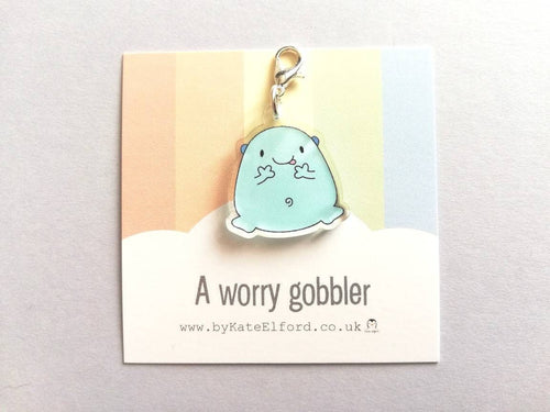 A worry gobbler stitch marker, cute positive charm, friendship, postable hug, supportive, anti anxiety recycled acrylic