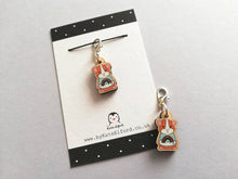Load image into Gallery viewer, Little guinea pig stitch marker, cute mini piggy, rainbow jumper wooden clip charm, ethically sourced wood, eco friendly charm
