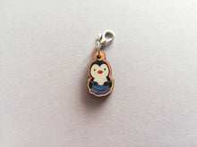 Load image into Gallery viewer, Penguin stitch marker, mini knitting penguin, wooden charm, ethically sourced wood, penguin, crochet stitch marker
