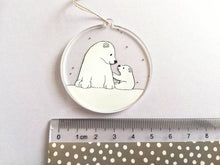 Load image into Gallery viewer, Polar bear decoration. Little recycled acrylic Christmas ornament, bears in the snow, eco friendly
