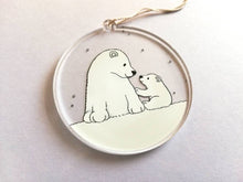 Load image into Gallery viewer, Polar bear decoration. Little recycled acrylic Christmas ornament, bears in the snow, eco friendly
