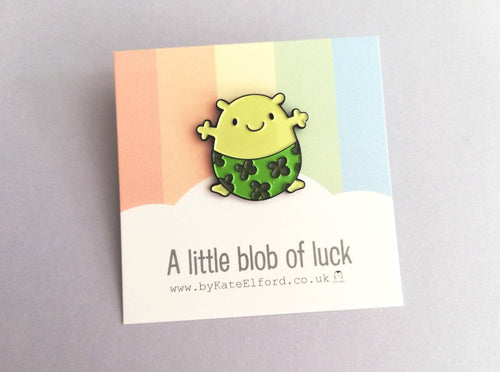 A little blob of luck enamel pin, cute, positive gift, supportive, friendship, lucky, clover enamel badges