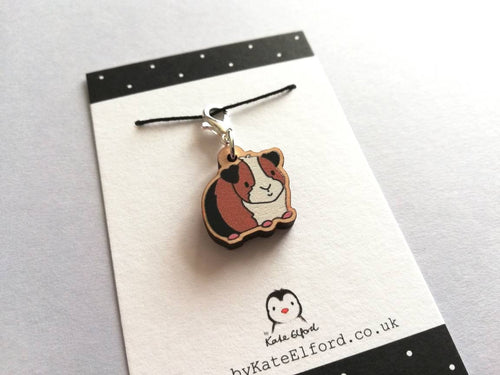 Guinea pig stitch marker, mini wooden cavy, ethically sourced wood, tri colour guinea pig charm