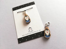 Load image into Gallery viewer, Penguin stitch marker, mini knitting penguin, wooden charm, ethically sourced wood, penguin, crochet stitch marker
