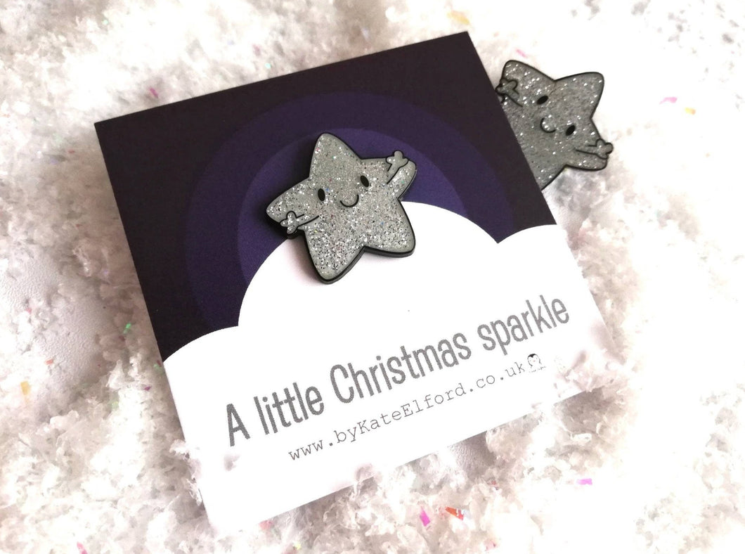 A little Christmas sparkle enamel pin, cute silver star, positive enamel brooch, friendship, supportive hug enamel badges