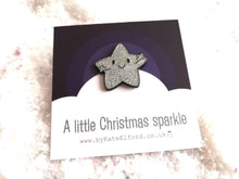 Load image into Gallery viewer, A little Christmas sparkle enamel pin, cute silver star, positive enamel brooch, friendship, supportive hug enamel badges

