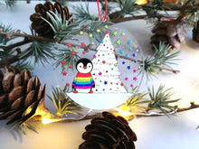 Load image into Gallery viewer, Seconds - Penguin rainbow recycled Christmas decoration
