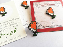 Load image into Gallery viewer, Seconds - Little robin enamel pin, Christmas pin, memory robin, choice of when a robin appears, Christmas or plain backing cards
