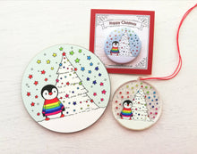 Load image into Gallery viewer, Rainbow Christmas penguin coaster, penguins table mat, Christmas coaster
