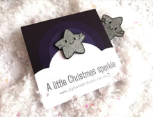 Load image into Gallery viewer, A little Christmas sparkle enamel pin, cute silver star, positive enamel brooch, friendship, supportive hug enamel badges
