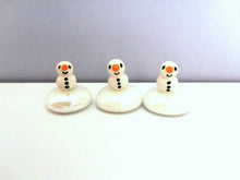 Load image into Gallery viewer, Miniature robin, pudding and snowman. Pottery and glass tiny ornament. Cute mini Christmas ornaments.

