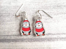 Load image into Gallery viewer, Penguin earrings, red and white Christmas jumper and hat
