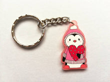 Load image into Gallery viewer, Pink penguin keyring, acrylic, cute love key fob, heart key chain, blush pink
