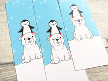 Load image into Gallery viewer, Penguin and polar bear bookmark, penguin page marker, polar bear bookmark, stars, gift, book lover, book worm
