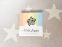 Load image into Gallery viewer, Seconds - A little bit of sparkle enamel pin, silver glitter enamel badge, supportive gift
