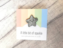 Load image into Gallery viewer, Seconds - A little bit of sparkle enamel pin, silver glitter enamel badge, supportive gift
