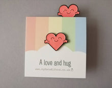 Load image into Gallery viewer, SECONDS Heart love and hug happy enamel pin, cute heart, friend, positive enamel brooch, support enamel badges, gift
