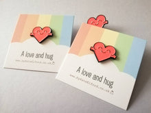 Load image into Gallery viewer, SECONDS Heart love and hug happy enamel pin, cute heart, friend, positive enamel brooch, support enamel badges, gift
