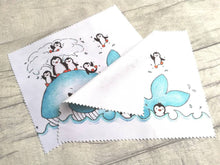 Load image into Gallery viewer, Penguin and whale glasses, screen cleaner, penguin lens cloth, fabric screen wipe, cute penguins screen wipe
