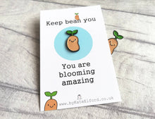 Load image into Gallery viewer, Seconds - Positive bean enamel pin, thoughtful happy gift, thank you gift, friendship, supportive enamel badges
