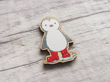 Load image into Gallery viewer, Penguin in red boots wooden fridge magnet
