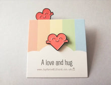 Load image into Gallery viewer, SECONDS Heart love and hug happy enamel pin, cute heart, friend, positive enamel brooch, support enamel badges, gift
