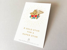 Load image into Gallery viewer, SECONDS. Super star enamel pin, cute gold star, positive enamel brooch, friendship, supportive enamel badges
