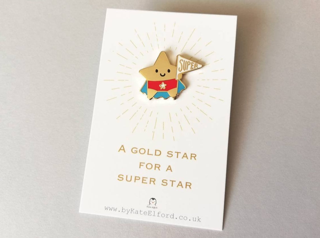 Super star enamel pin, cute gold star, positive enamel brooch, friendship, supportive enamel badges