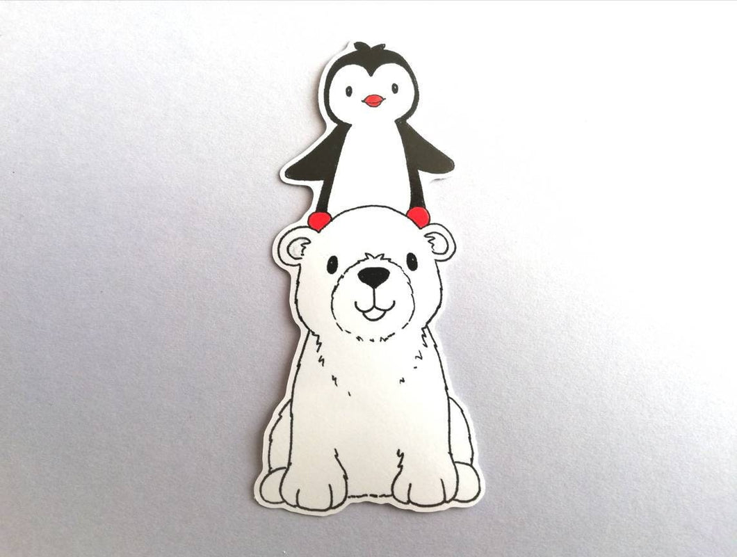 Penguin and polar bear vinyl sticker, penguin decal, cute polar bear