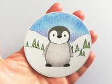 Load image into Gallery viewer, Penguin chick in the snow vinyl sticker, cute penguin decal
